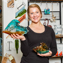 Glass Conch Shell Table Decor, Set of 2, Teal Ombre,8tag306