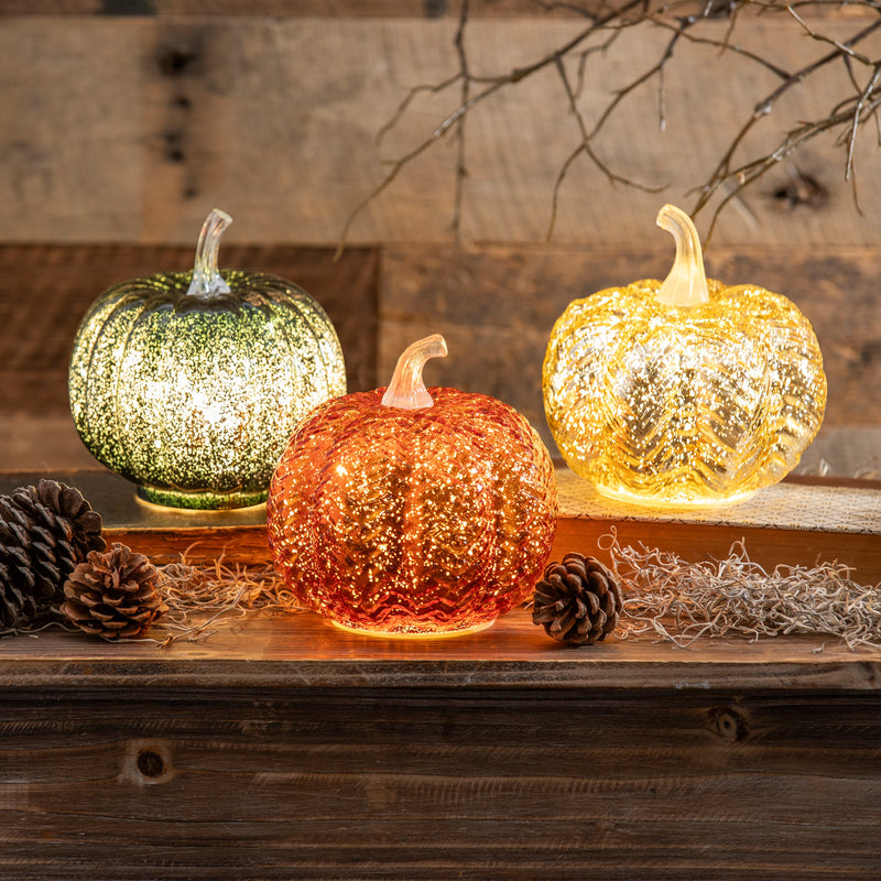 6" LED Glass Pumpkin Table Décor,8tal130