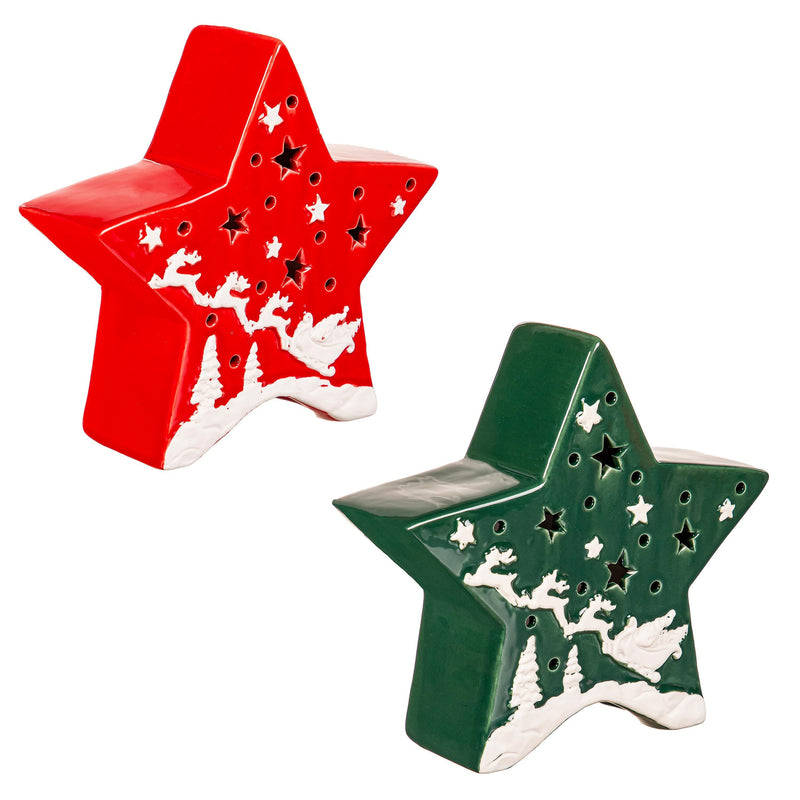 6.25" LED Ceramic Star with Santa in Sleigh Table Décor,8tal223