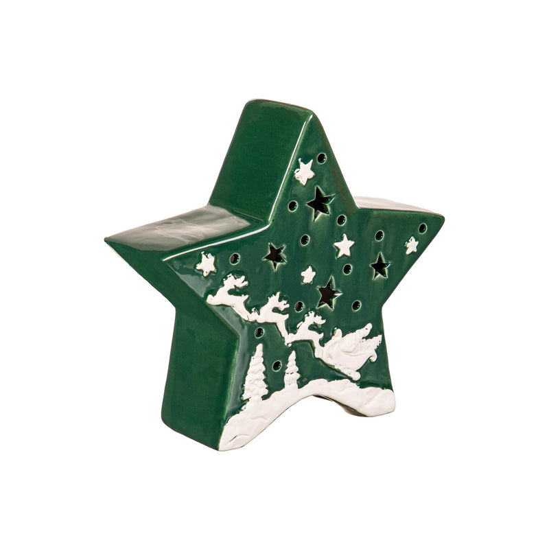 6.25" LED Ceramic Star with Santa in Sleigh Table Décor,8tal223