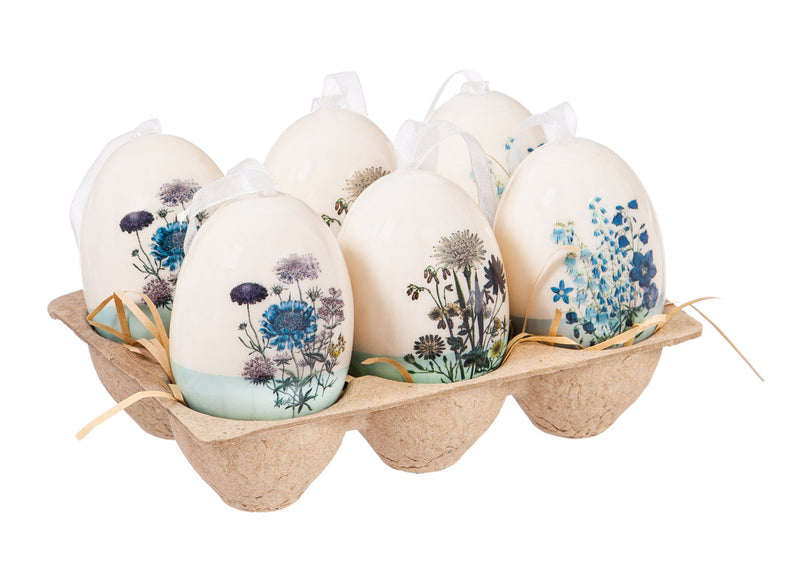 Evergreen Holiday Decorations,Floral Egg ornaments, Set of 6,1.77x1.77x2.6 Inches
