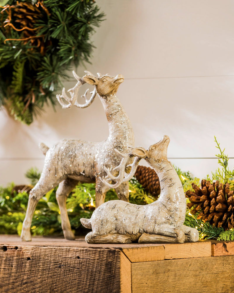 White Polystone Birch Bark Reindeer Décor, 2 ASST,8tar298