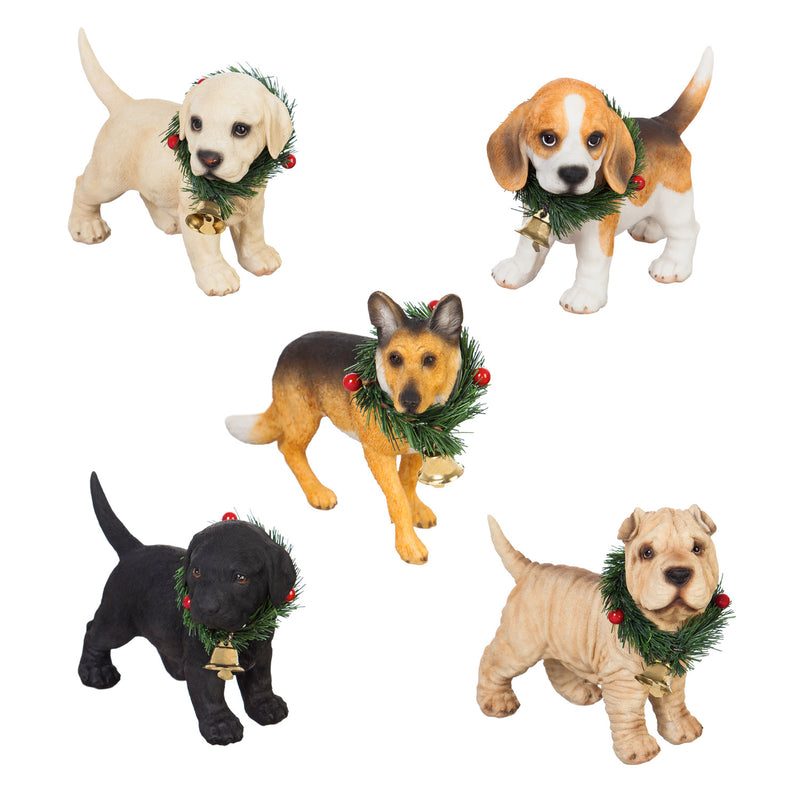 Polyresin Dog with Wreath Tabletop Décor, 5 Assorted,8tar390