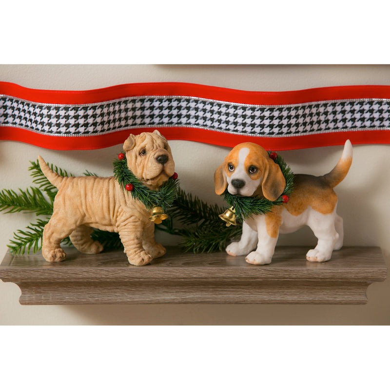 Polyresin Dog with Wreath Tabletop Décor, 5 Assorted,8tar390