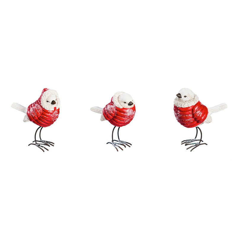 Resin Snowbird with Red Coat Tabletop Décor, 3 Asst,8tar436