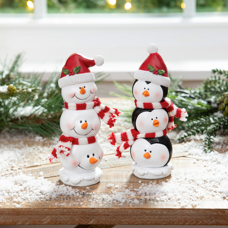 7" Resin Christmas Trio Table Décor, 2 Asst., Snowman/Penguin,8tar584