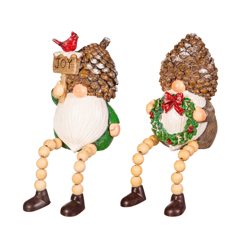 9" Resin Pinecone Gnome with Beaded Legs Table Décor,8tar676