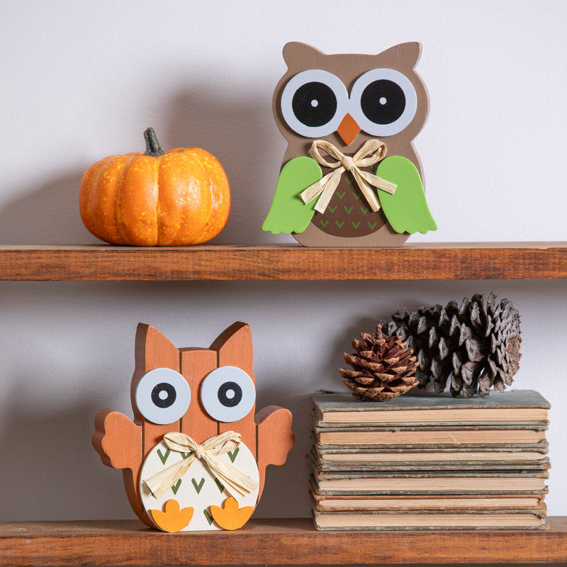 Evergreen Gifts,5" Wood Owl Shaped Tabletop Décor in Wood Tray,10.9x7.8x5.25 Inches