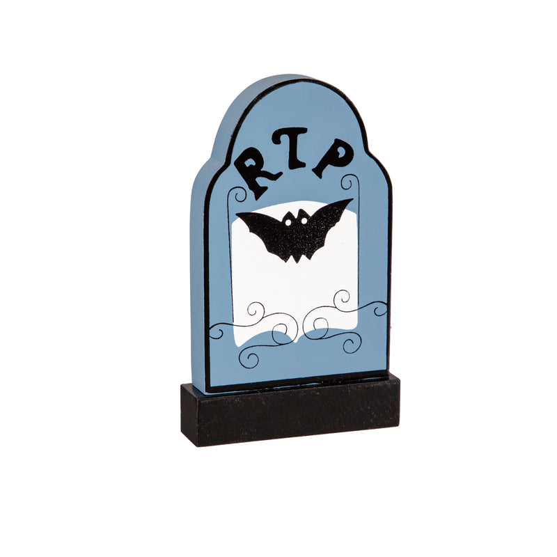 Evergreen Gifts,5.5" Wood Halloween Tabletop Décor in wood tray,11x4.3x5.45 Inches