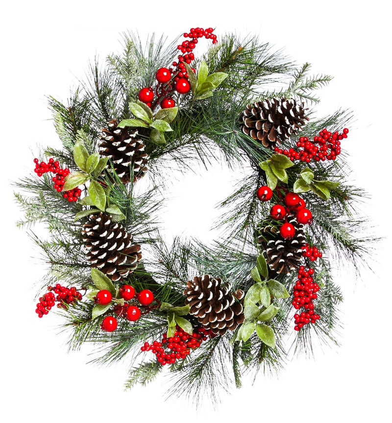 Holly and Pinecone Wreath,8wr084