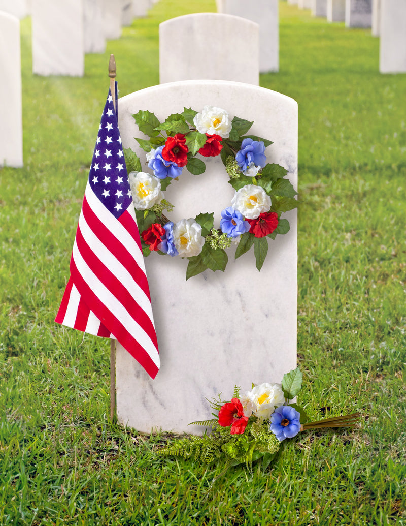 Memorial Wreath & Stem Set, Red, White, Blue,8wr327