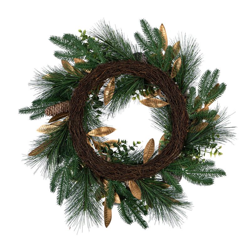 22" Gold Glittered Ornament and Pinecone Wreath,8wr352