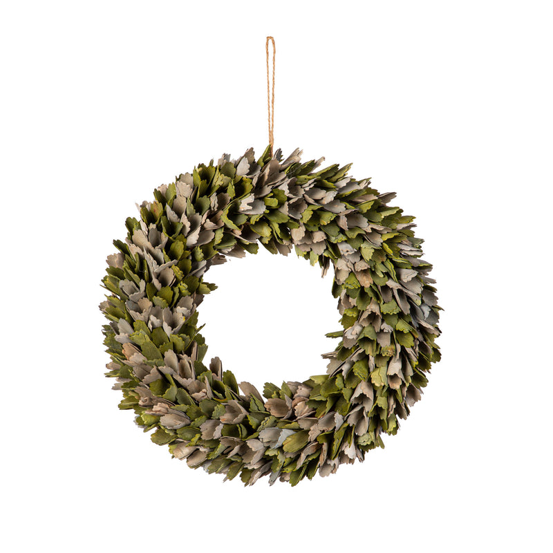 17" Wood Curl Greenery Wreath,8wr359