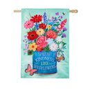 Cottage Garden Floral Kindness Applique Flag House