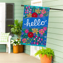 Hello Floral Bloom Applique Flag House