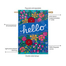 Hello Floral Bloom Applique Flag House