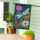 Woodblock Dragonfly Applique Flag House
