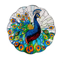 Cottage Garden Birdbath, Glass Peacock-Stained Glass Look, 18"