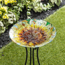 Hillside Pasture Birdbath, Glass Sunflower-Stained Glass Look, 18"