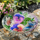 Cottage Garden Birdbath, Glass Pansy & Butterfly, 18"