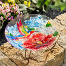 Cottage Garden Birdbath, Glass Hummingbird Blossom, 18"