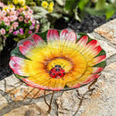 Cottage Garden Birdbath, Glass Ladybug Daisy, 18"