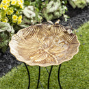 Cottage Garden Birdbath, Metal Dragonfly with Perched Birds with Stand 18"