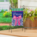 Welcome Bow Chinoiserie Burlap Garden Flag