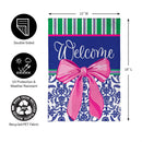 Welcome Bow Chinoiserie Burlap Garden Flag