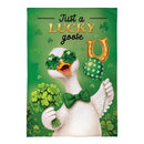 Just a Lucky Goose Burlap Garden Flag Garden