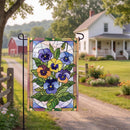 Stained Glass Pansies Burlap Flag Garden