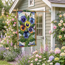 Stained Glass Pansies Burlap Flag House