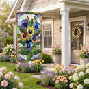 Stained Glass Pansies Burlap Flag House