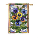 Stained Glass Pansies Burlap Flag House