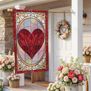 Stained Glass Heart Burlap Flag House