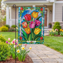 Stained-Glass Tulips Burlap Flag Garden