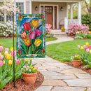 Stained-Glass Tulips Burlap Flag Garden