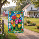 Stained-Glass Tulips Burlap Flag Garden