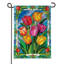 Stained-Glass Tulips Burlap Flag Garden