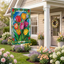 Stained-Glass Tulips Burlap Flag House