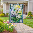 Stained Glass Easter Lilies Burlap Flag Garden