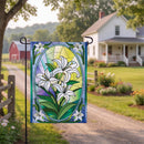 Stained Glass Easter Lilies Burlap Flag Garden