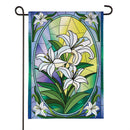 Stained Glass Easter Lilies Burlap Flag Garden