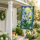 Stained Glass Easter Lilies Burlap Flag House