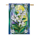 Stained Glass Easter Lilies Burlap Flag House