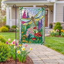 Stained Glass Dragonflies Burlap Flag Garden