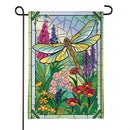Stained Glass Dragonflies Burlap Flag Garden