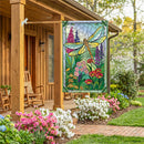 Stained Glass Dragonflies Burlap Flag House