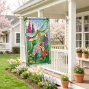 Stained Glass Dragonflies Burlap Flag House