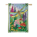 Stained Glass Dragonflies Burlap Flag House